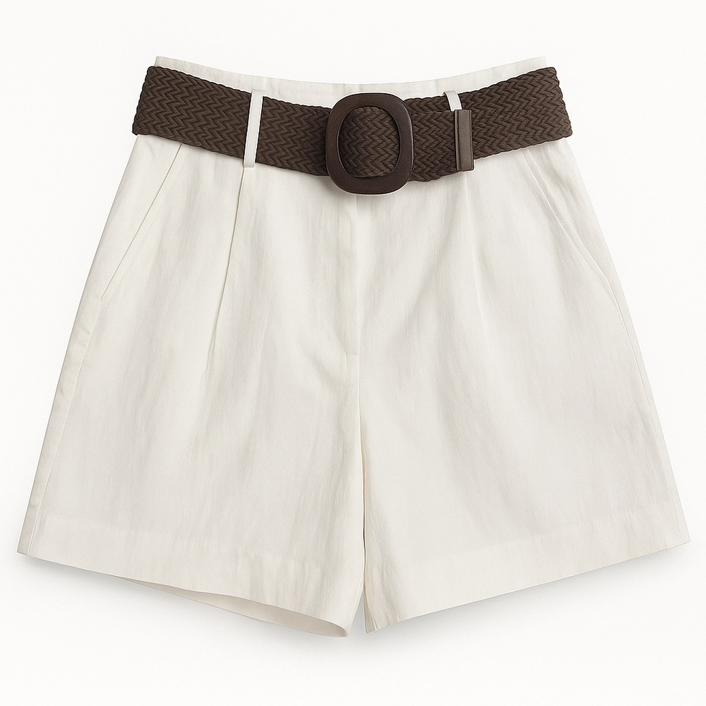 NWT Women's Cream Shorts with Brown Belt